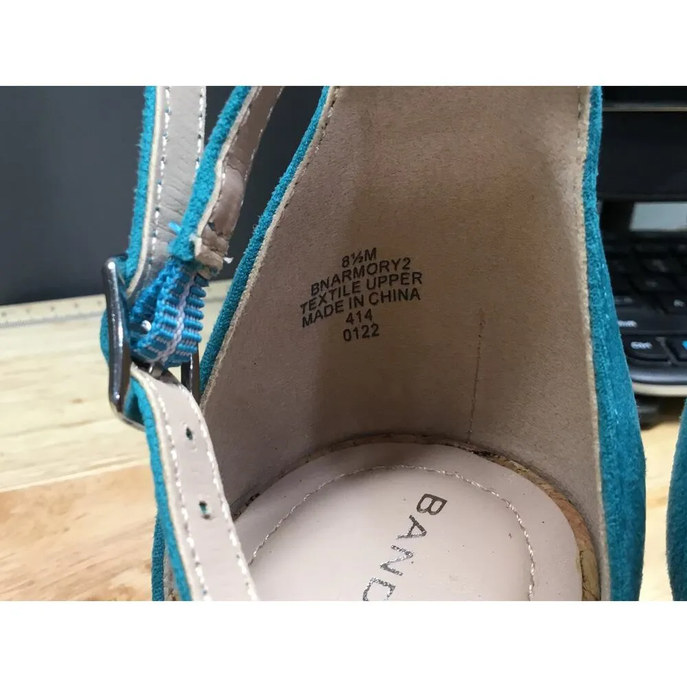 Bandolino Armory Dress Sandals Women's 8.5 Blue Suede Ankle Strap Block Heel - Image 5