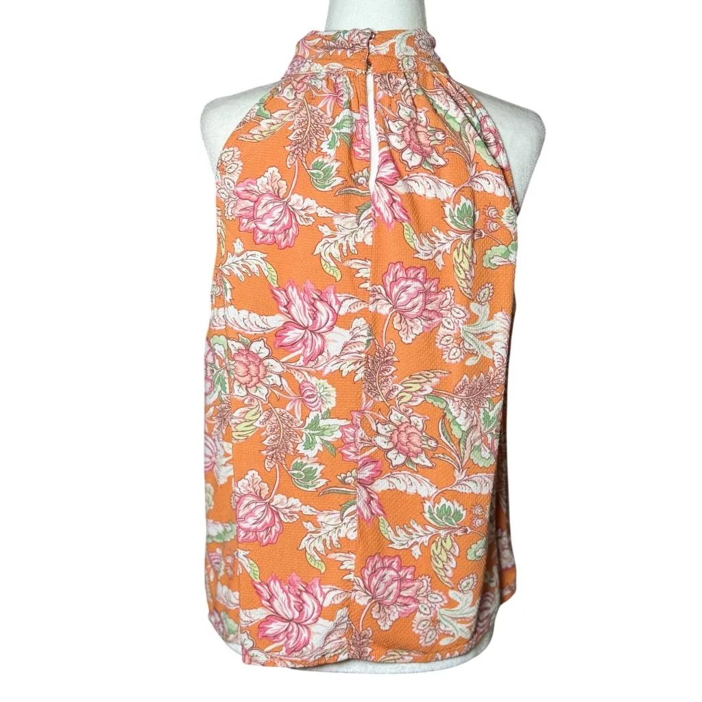 Rachel Roy Women's Multicolor Orange Floral Print Pleated Collar Tank Top Size M - Image 7