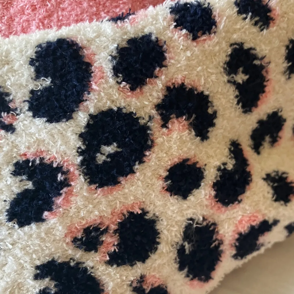 Kate Spade: Pink/Navy/Animal Print “Fuzzy” Home Socks- Crew - Image 4