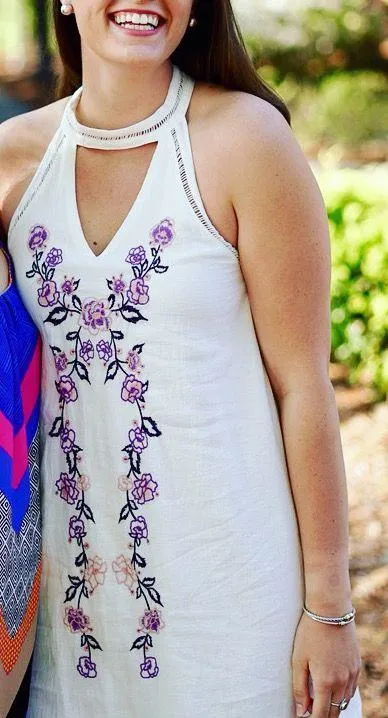 Francesca’s Blue Rain White Sundress Purple Floral  - Image 1