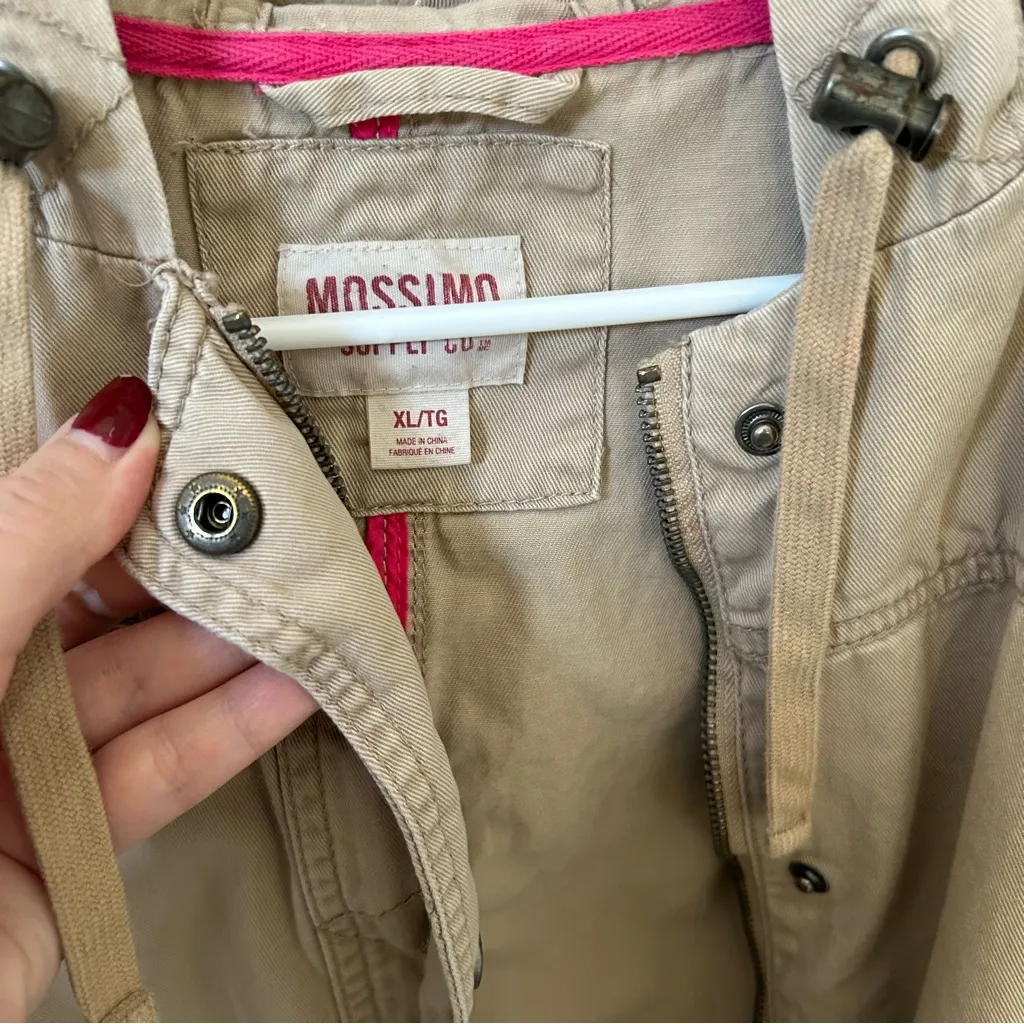 VINTAGE Mossimo Supply Beige Utility Jacket Spring Summer Light Layer Hood Tan Size XL - Image 8