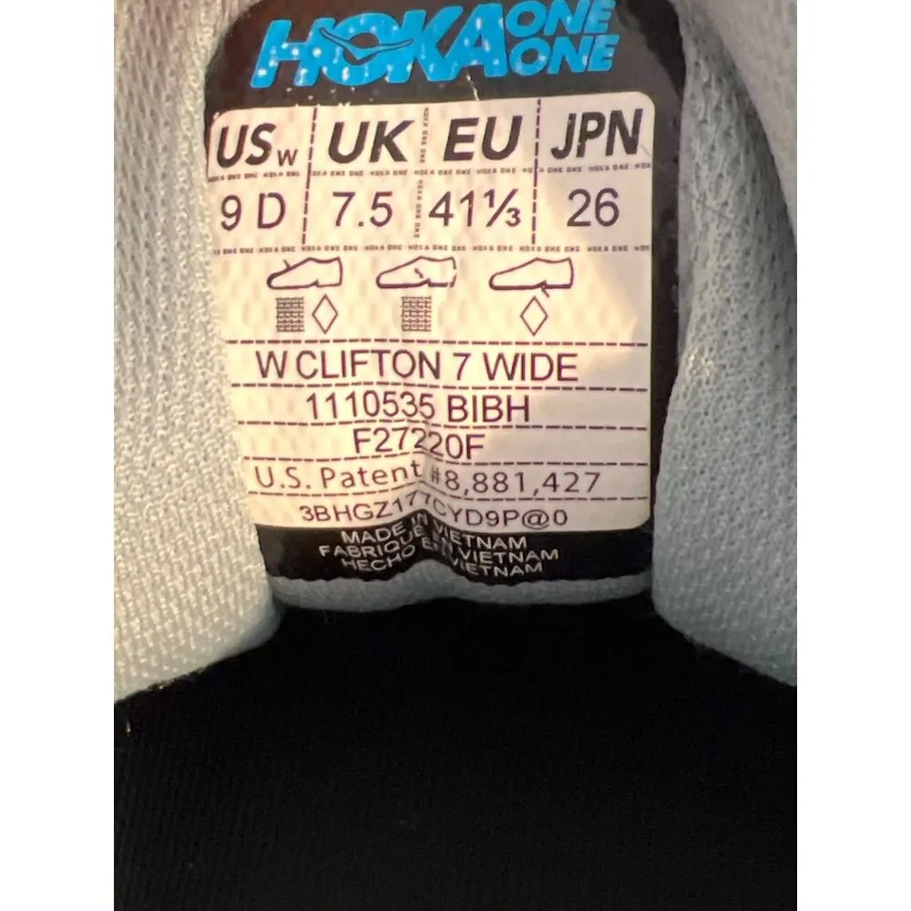 Hoka Clifton 7 Wide Running Shoes On Cloud Insoles Blue Orange Size 9D Wide - Image 8