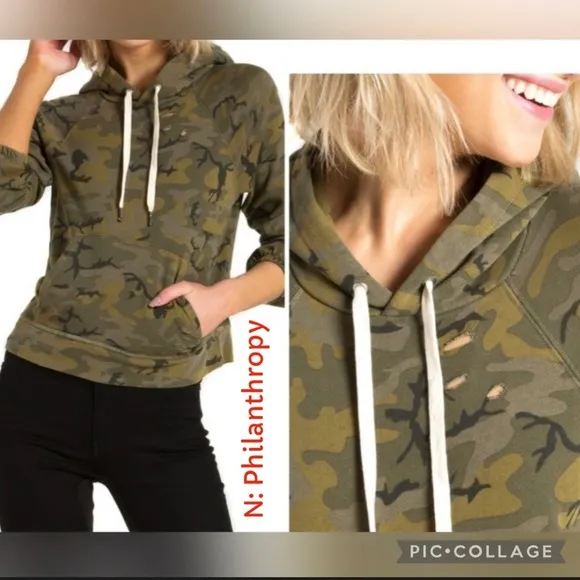 N: Philanthropy Gamble Distressed Hoodie in Olive Camouflage Size Small - Image 2