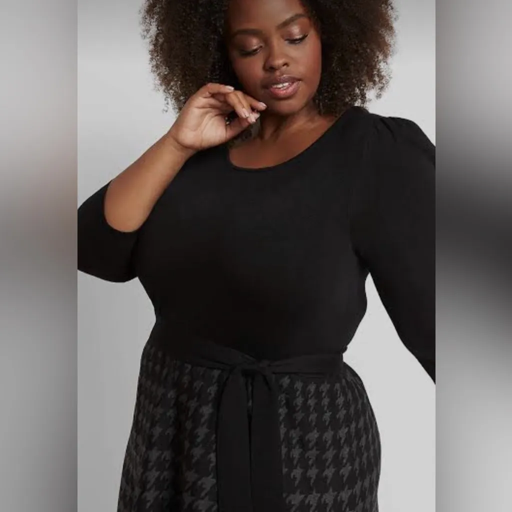 Lane Bryant 3/4 sleeve Belted Fit & Flare houndstooth Sweater Dress NWT 18/20 - Image 3