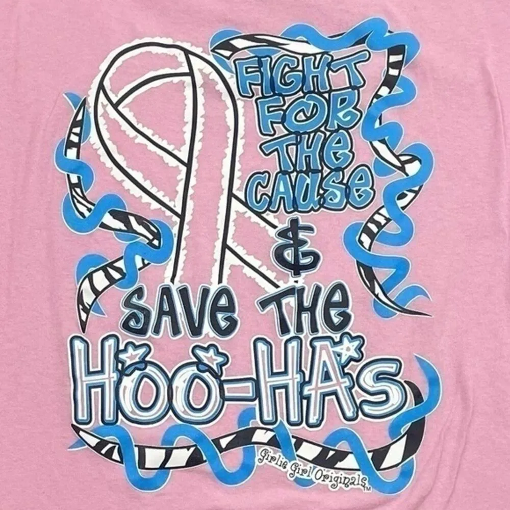 Breast Cancer Awareness T-shirt Short Sleeve Size Large Save The HOO-HAs Pink - Image 3