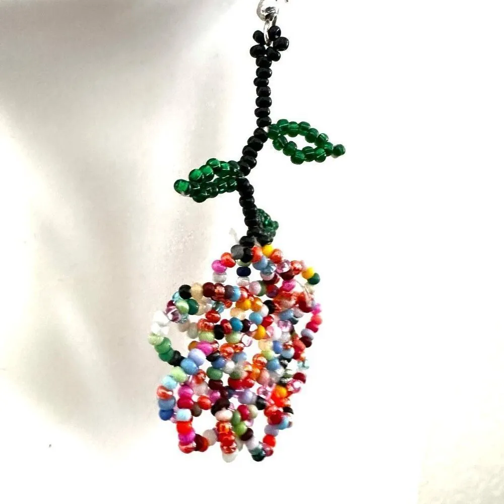 Beaded colorful flower beaded boho earrings - Image 3