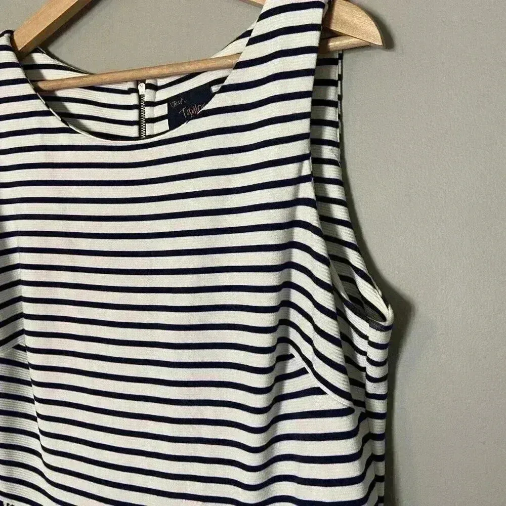 Just Taylor Size 14‎ Navy Blue/White Striped Floral Midi Sleeveless Dress Blue - Image 3