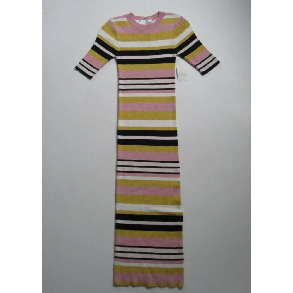 NWT Frame Baja Stripe Rib-Knit Midi in Citrine Cotton Cashmere Sweater Dress XS - Image 3