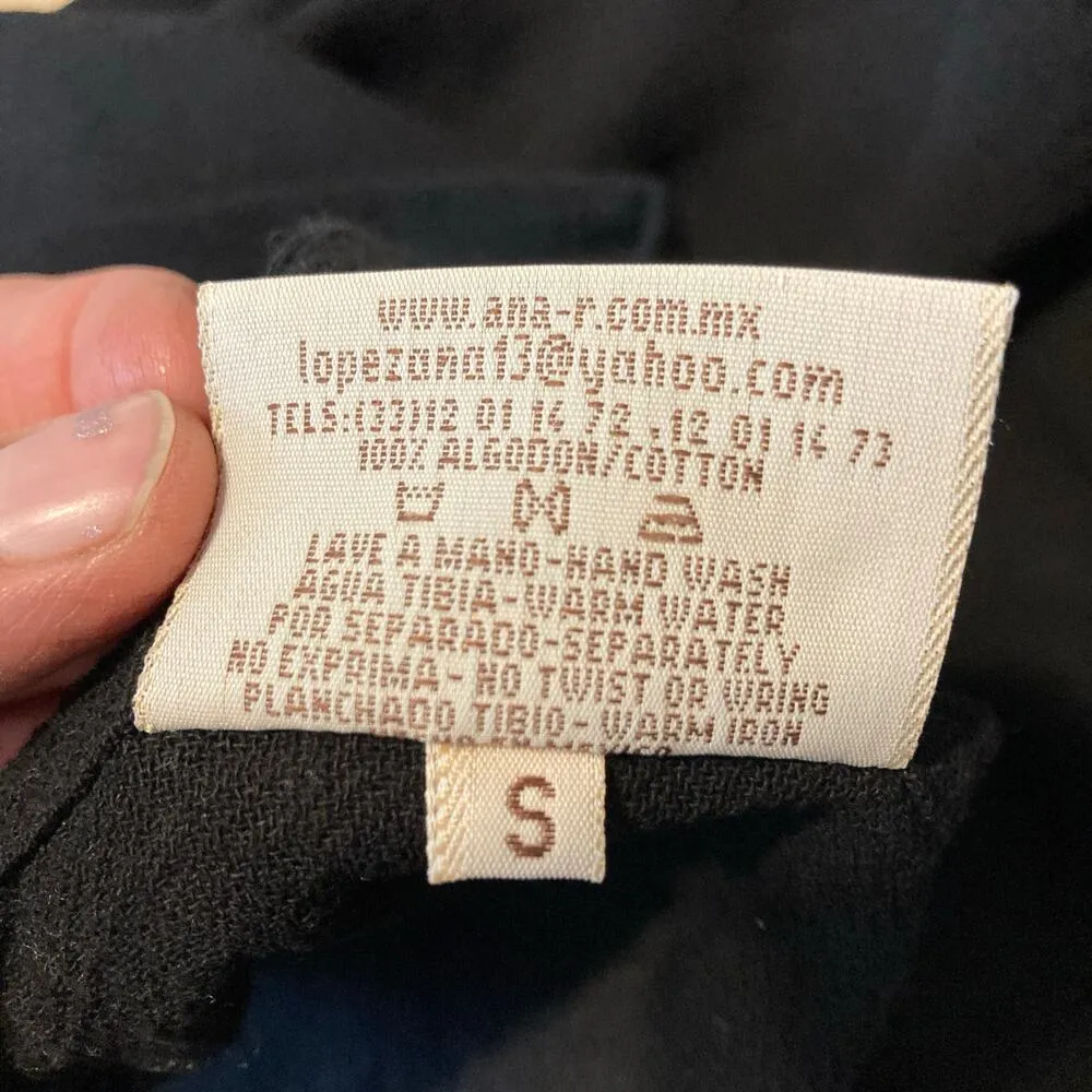 Ana Rosa Mexico La Prenda Heche Arte Handpainted Floral Art Kimono Blouse Top Black - Image 12