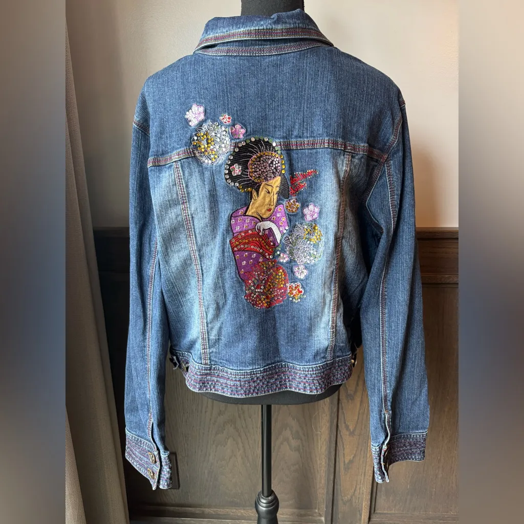 Embroidered Blue Denim Jacket Size 2X - Image 2