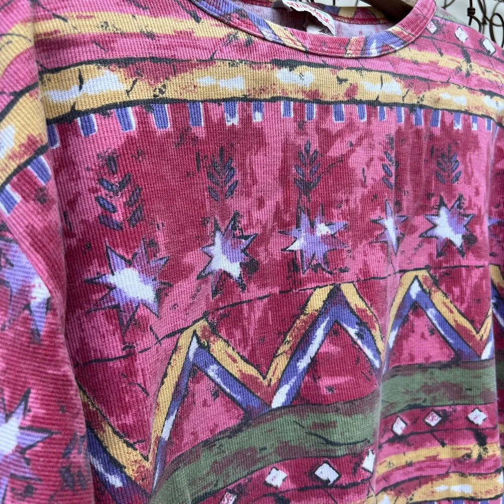 Vintage 90s Denim Republic Aztec southwestern ribbed T - Image 3