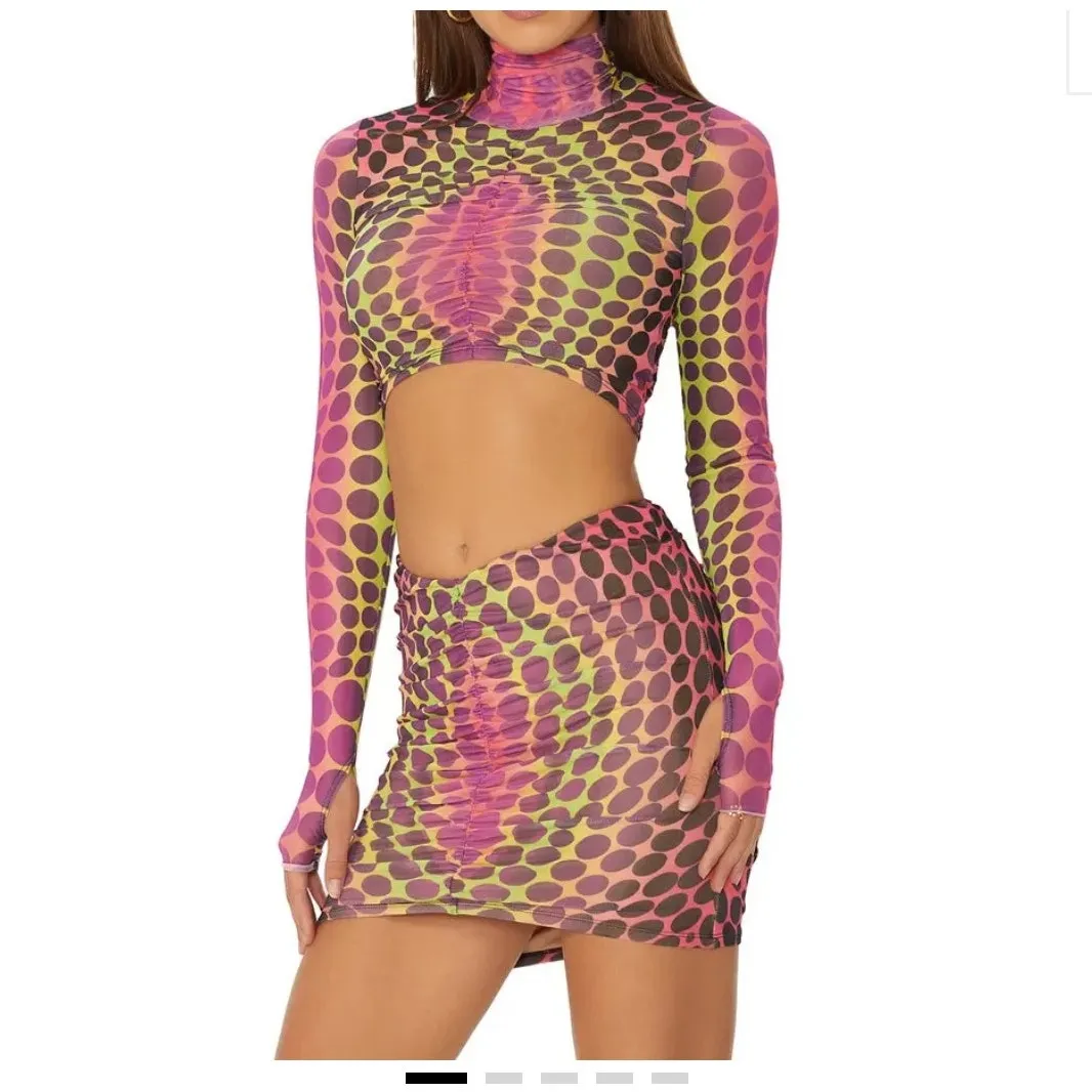 AFRM Dionne Polka Dot Mesh Crop Top Sz L Pink Size L - Image 2