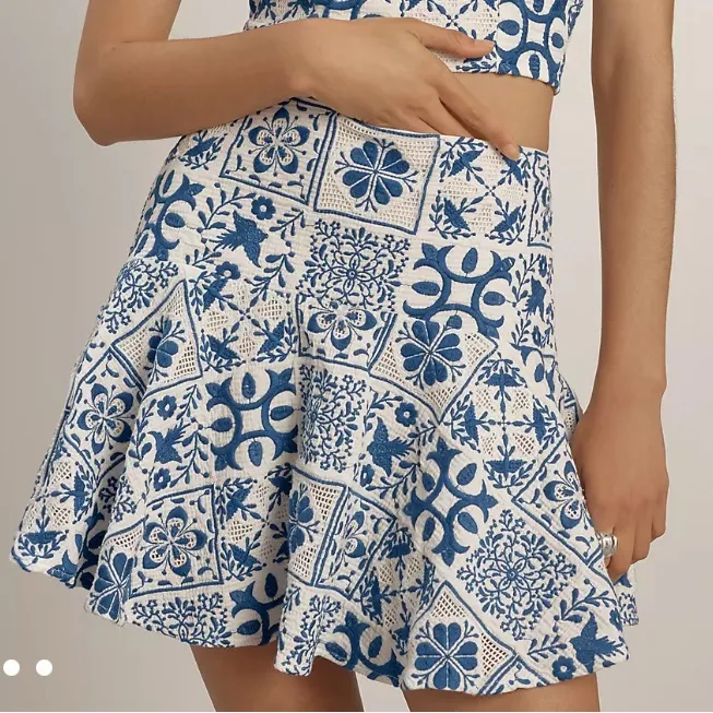 Maeve embroidery Blue and Cream Skater Skirt - Image 2