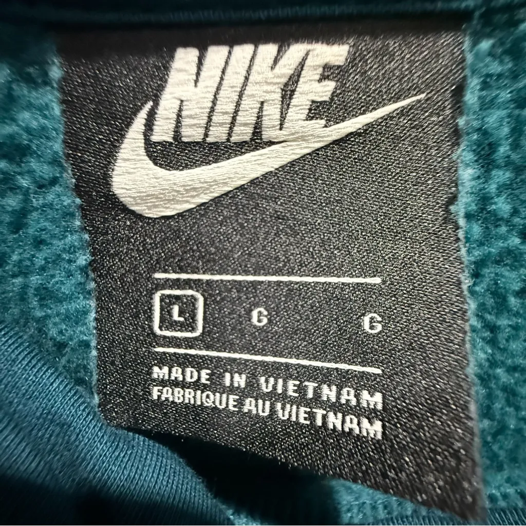 Nike Teal Blue Hoodie with Sparkly Silver Logo, Size L - Image 4