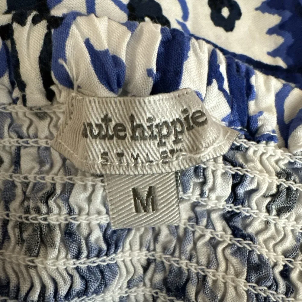 Haute Hippie Womens Blue White Mosaic Print Maxi Skirt Size M Pockets Tassel Tie - Image 8