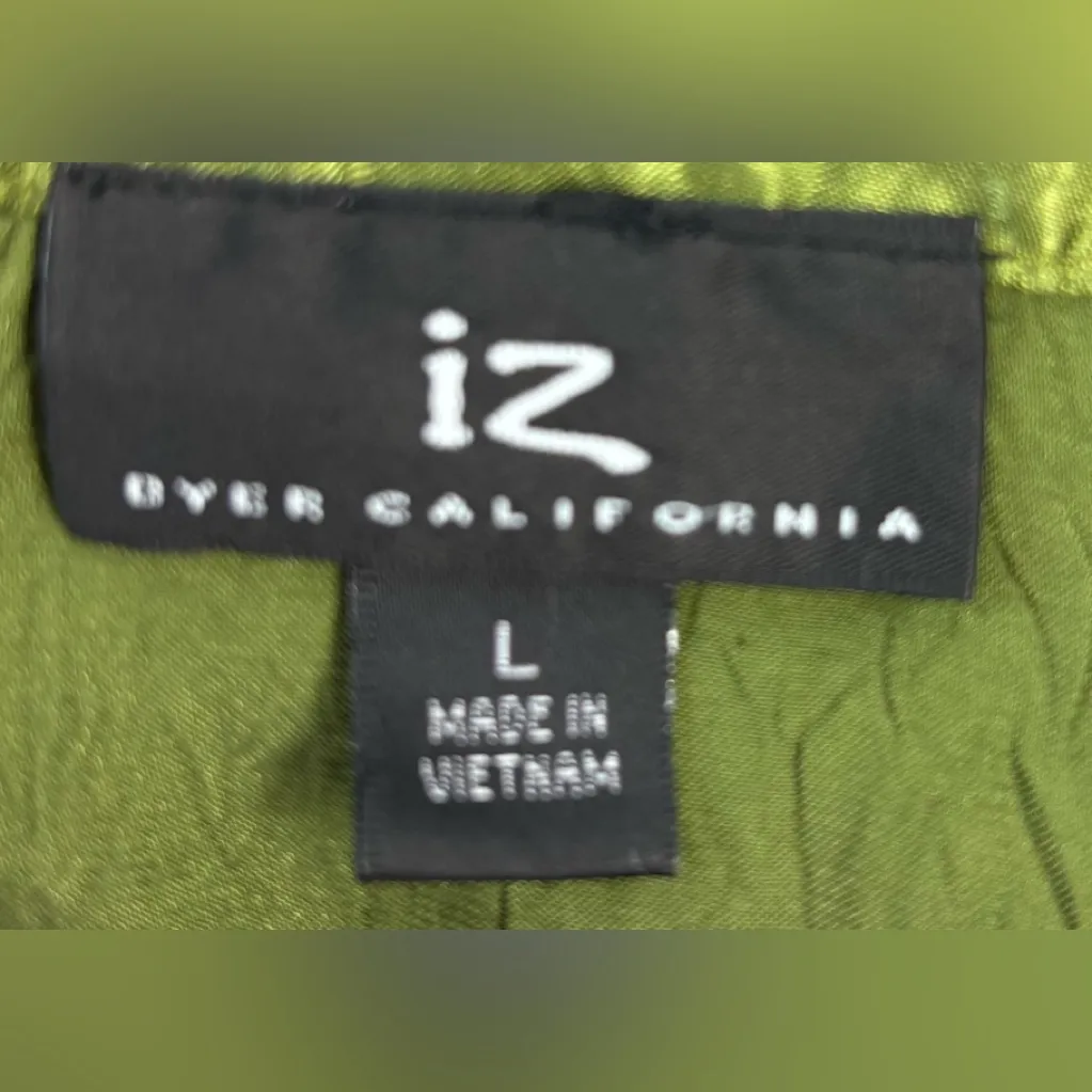 Iz Byer L Victorian Style Satin Blouse in Olive Sheen with Flower - Image 4