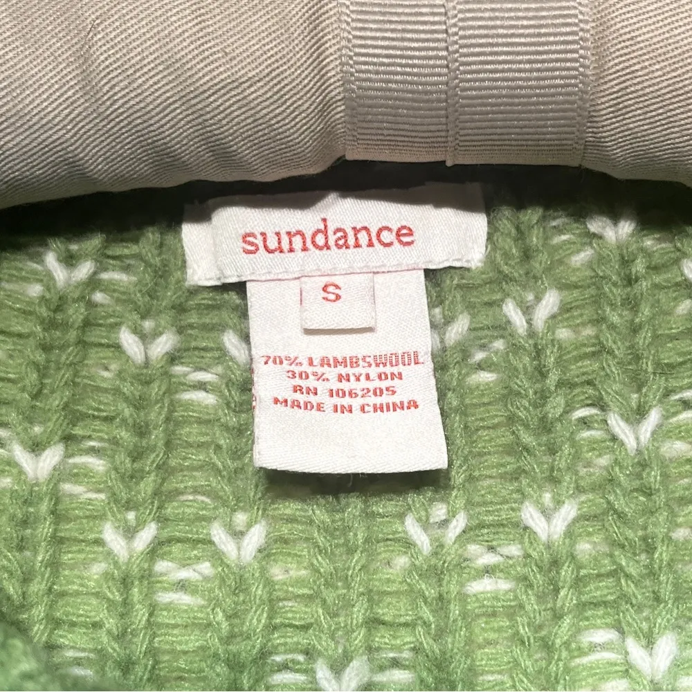 Sundance Womens Lambswool Boxy Cardigan Nordic Fair Isle Green Cream Sz s - Image 3