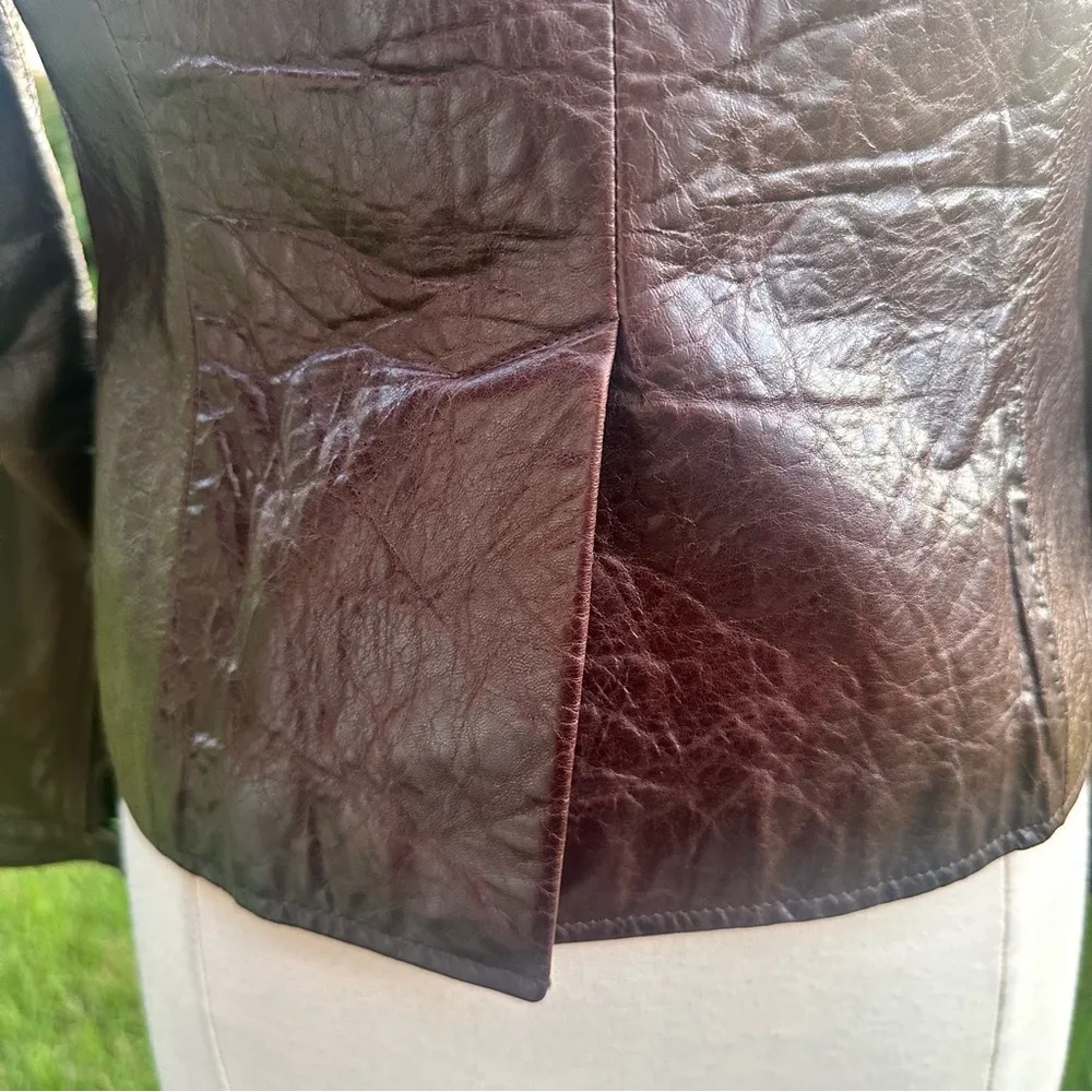 Calvin Klein Brown Leather Button Front Jacket Blazer - Image 12