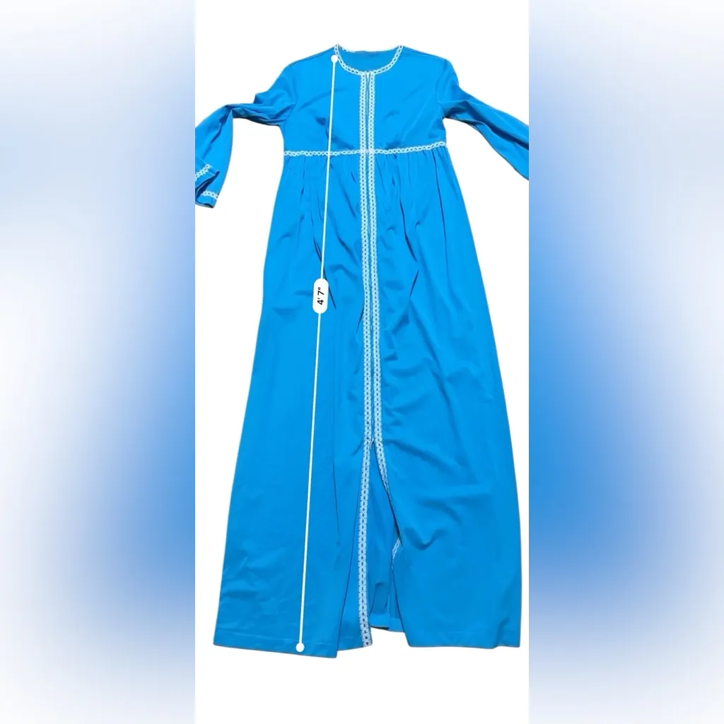 Vtg 60s Formfit Rogers Blue Long Zip Up Nightgown Lace Trim Youth 10 - Image 11