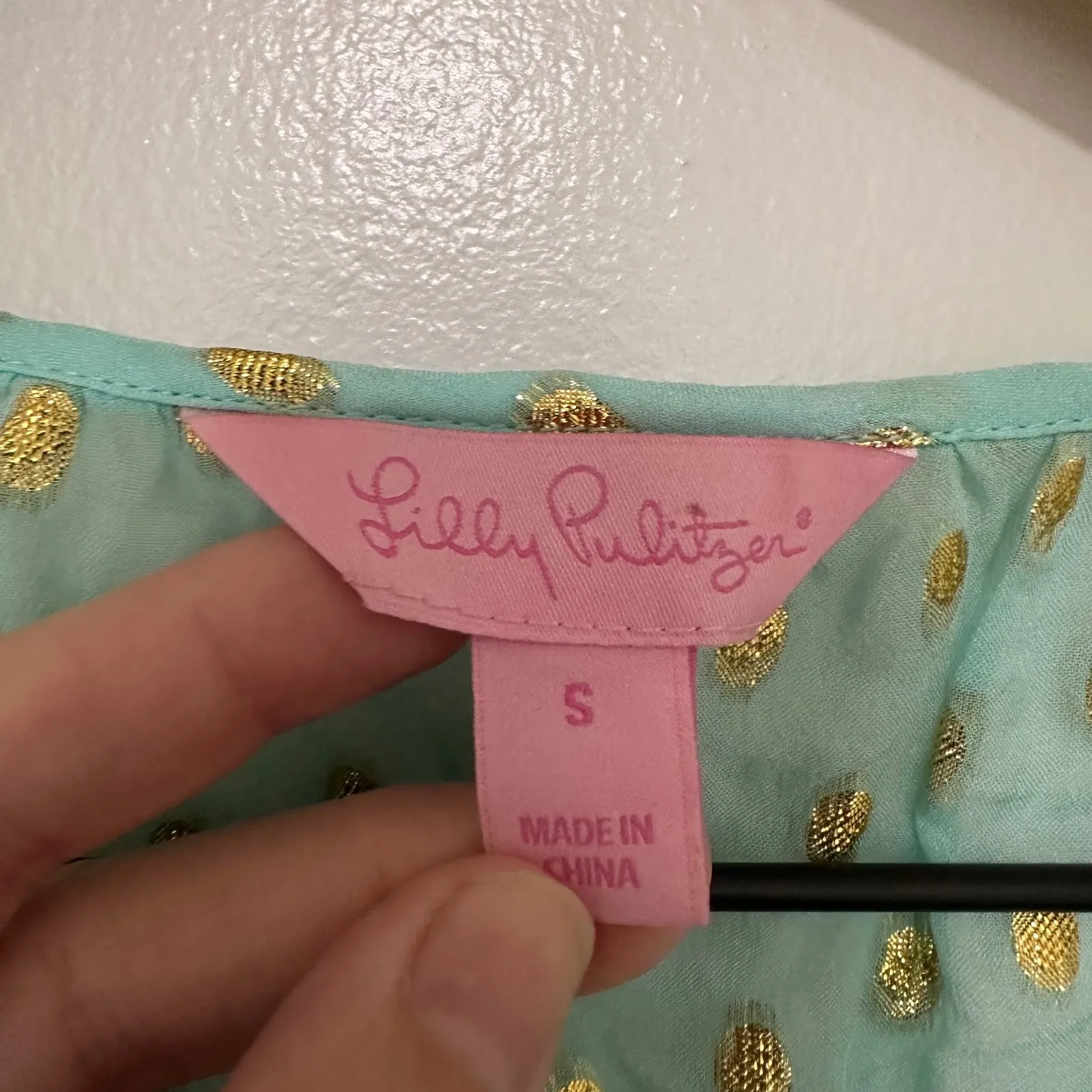 LILLY PULITZER | Rilla Silk Blend Seafoam Green Gold Dot Tassel Blouse Top, S - Image 8