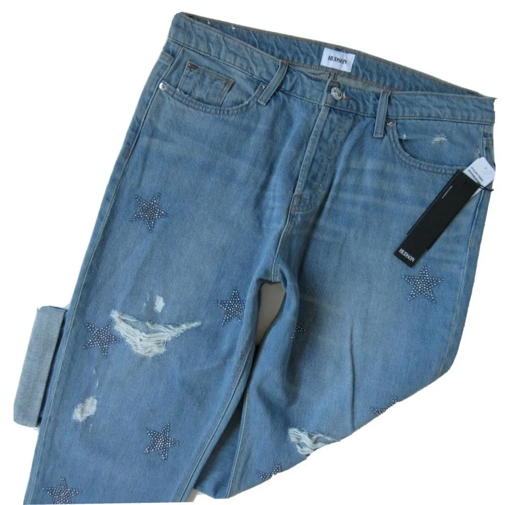 NWT HUDSON Riley in Amplify Studded Star Destroyed Boyfriend Jeans 24 $295 - Image 2