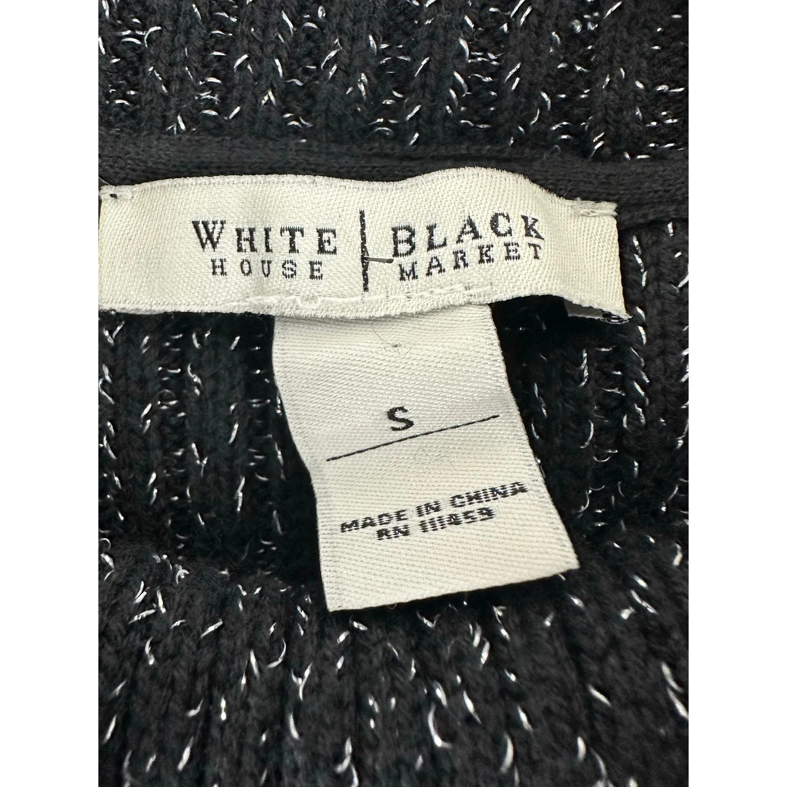 WHBM Size Small Wool Cotton Blend Cowl Neck Knit Sweater Black Silver Glitter - Image 5