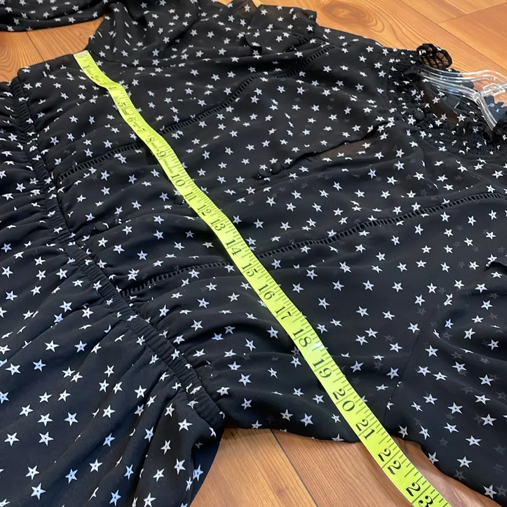 Torrid Black Star Chiffon High Collar Long Ruffle Sheer Sleeves Lined Midi Dress - Image 3