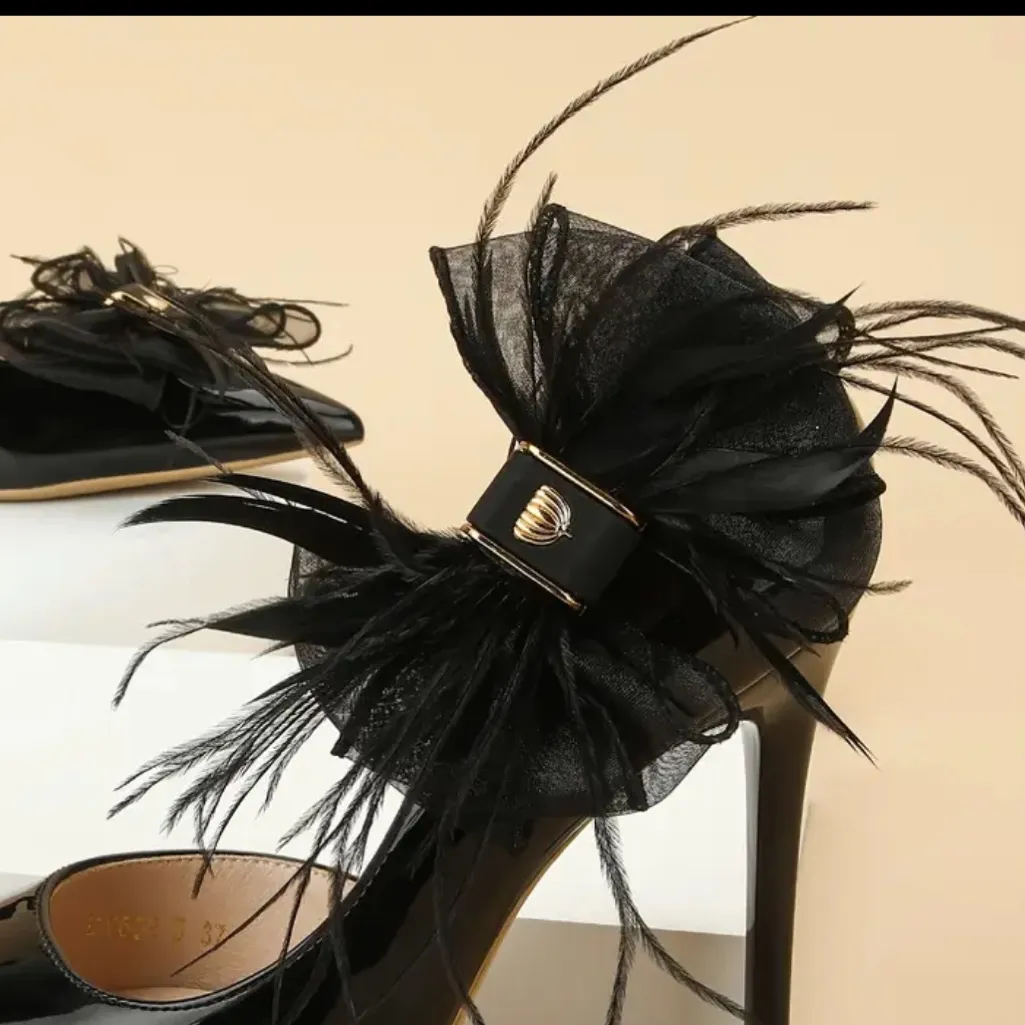Black Women's feather design shoe clips! Feather can be removed Size undefined - Image 5