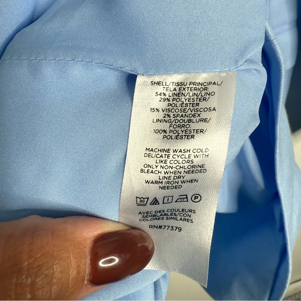 NWOT Ann Taylor The‎ Oversized Peak Lapel Blazer Linen Twill Ojai Sky Blue 14 - Image 9