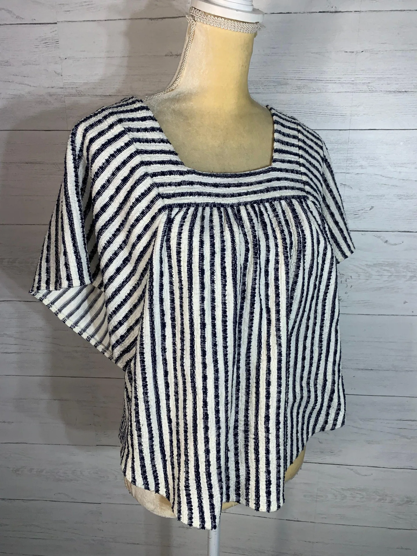 Madewell Size XS Butterfly Top Isley Stripe ivory Navy Boho Relaxed Blouse - Image 7