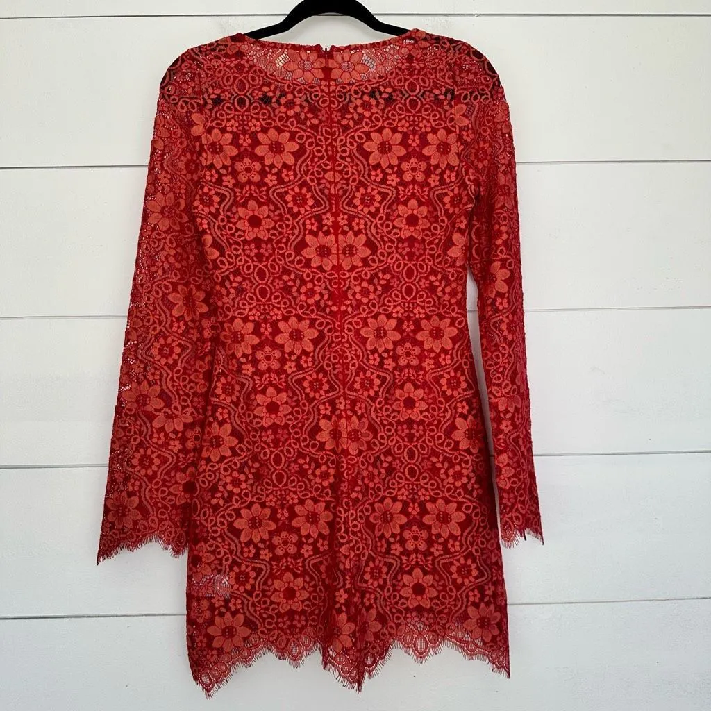 For Love & Lemon’s Women’s Small Red Lovebird Lace Dress No Lining - Image 5