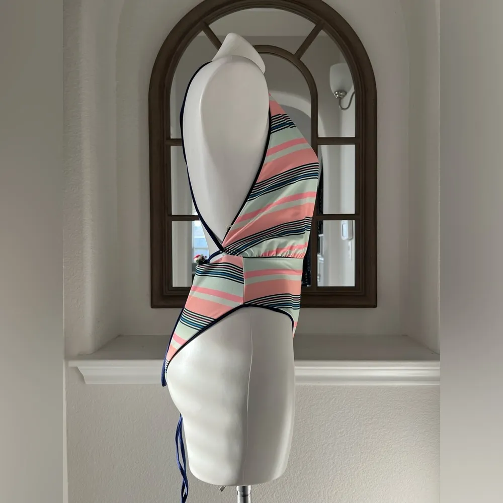 Maaji Safari Reversible Plunge One-Piece Swimsuit Stripe/Solid, Blue New w/Tag - Image 11