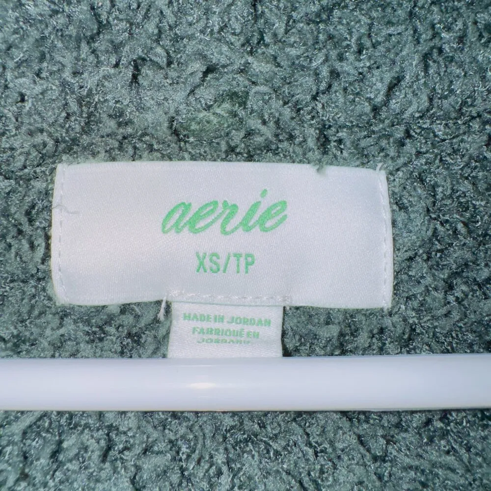 Aerie Green Long Sleeve Fuzzy Sherpa 'All Love' Hooded Pullover Sweater size XS - Image 3