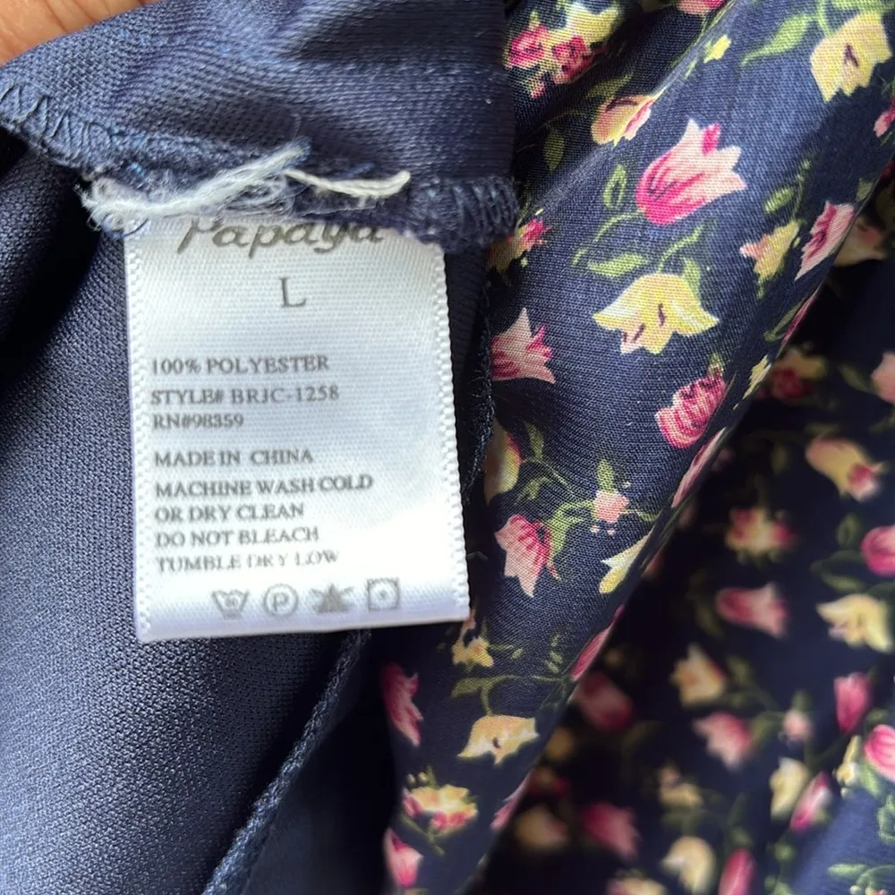 Sleeveless Navy Blue Tulip Floral Fit & Flare Dress Sundress Size LARGE - Image 11