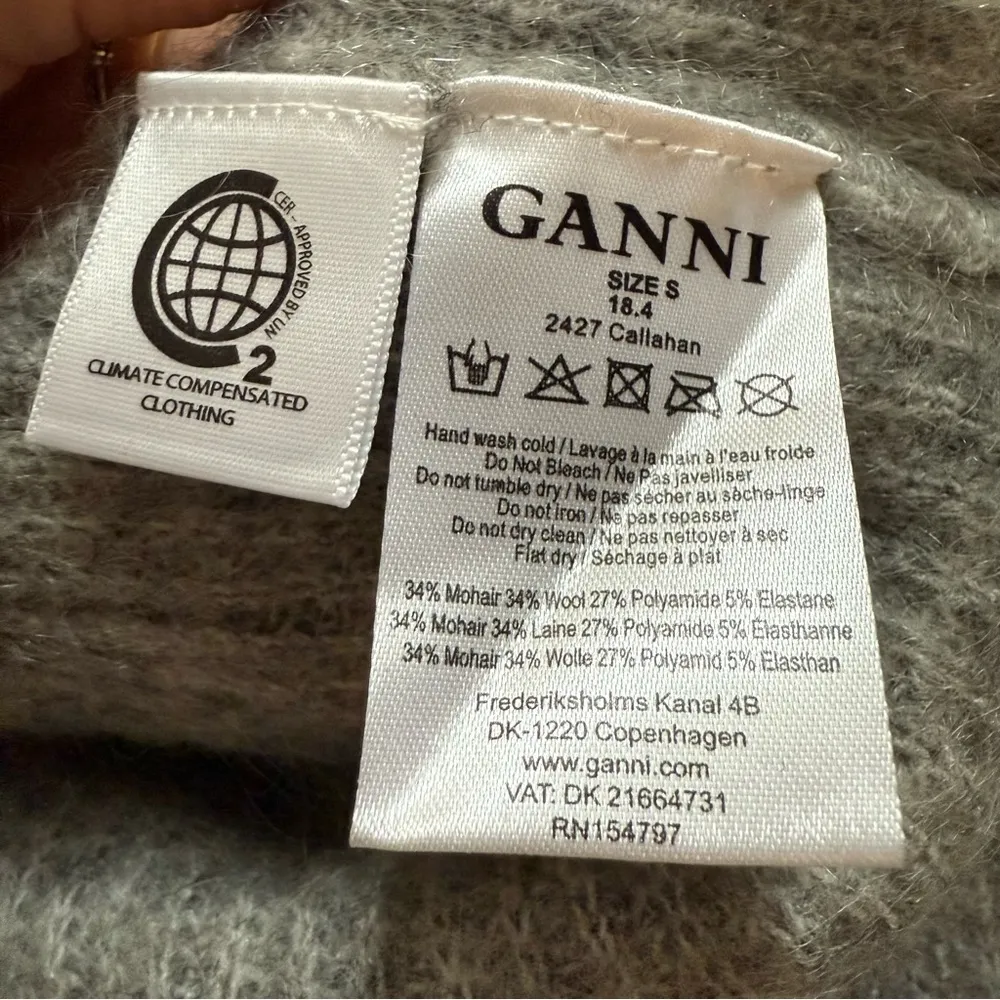 GANNI Gray Callahan Mohair Ribbed Knit Hoodie Sweater - Image 11