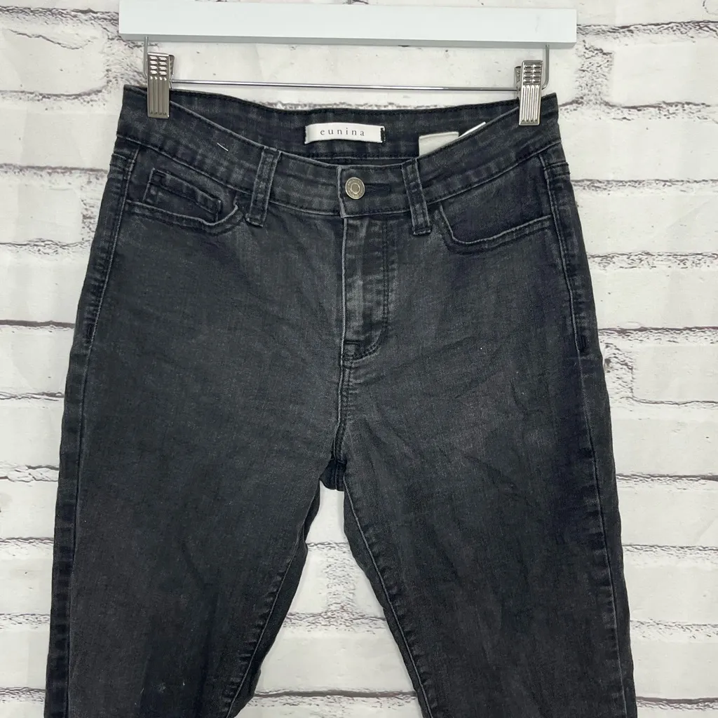 Eunina Clara High Rise Black Cropped Skinny Jeans Women’s 7 Distressed Raw Hem - Image 5