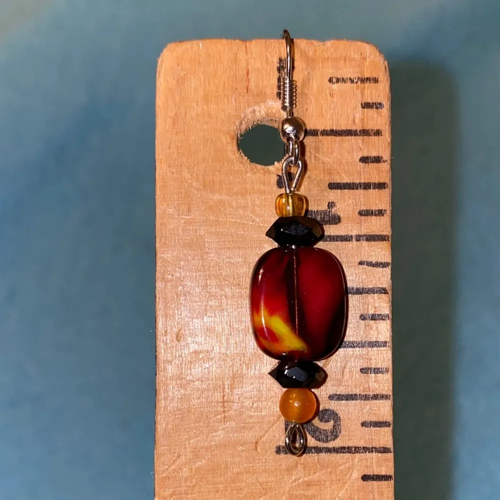 AMBER pierced beaded dangling drop earrings  
sterling wires vintage new - Image 5