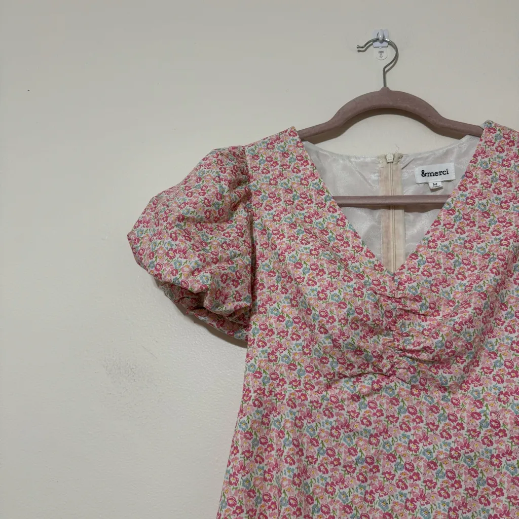 &merci Floral Puff Sleeve Dress - Image 3