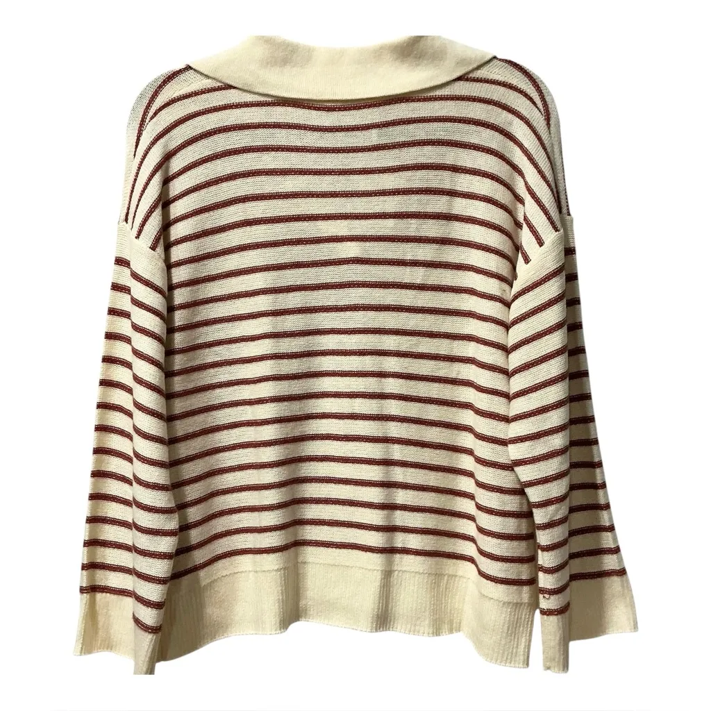 Marine Layer Sage Polo Sweater Red Cream Stripe Knit Top Cotton Blend XL NWT - Image 4
