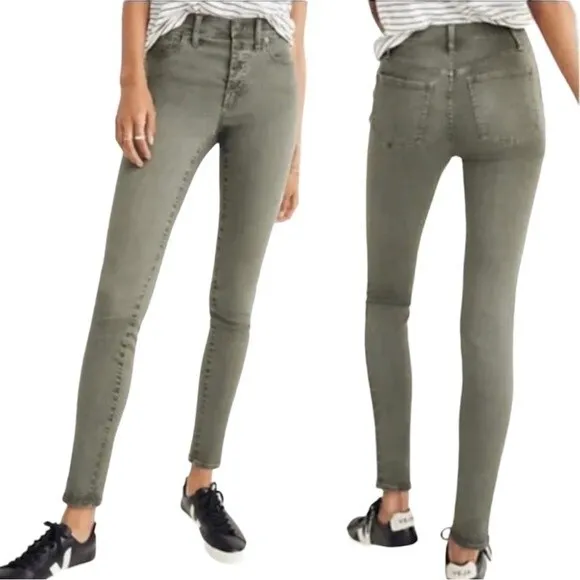 Madewell Jeans 9” High Rise Skinny Exposed Button Fly Olive Green Size 25 | 0 - Image 2