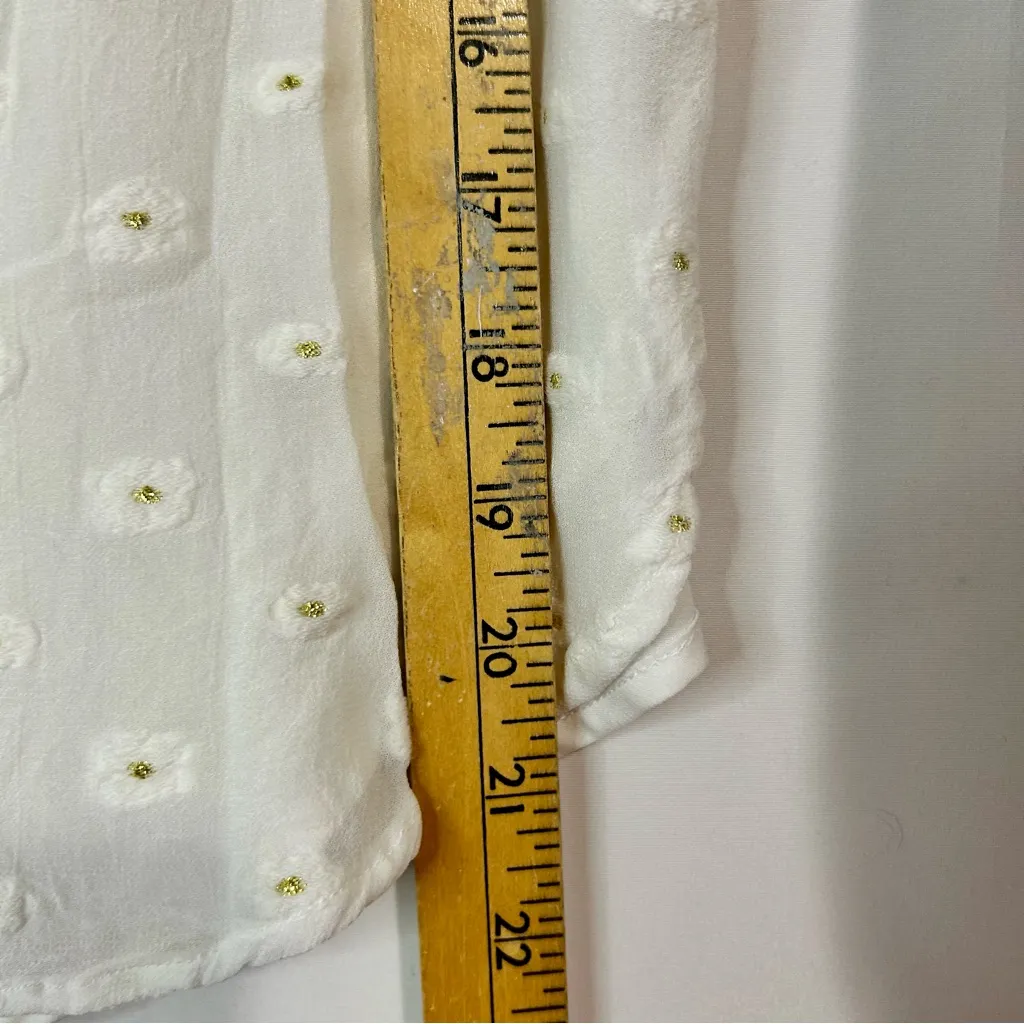 Loft Women’s Textured Layered Ruffle Sleeve Floral Blouse White Gold M P Girly - Image 7