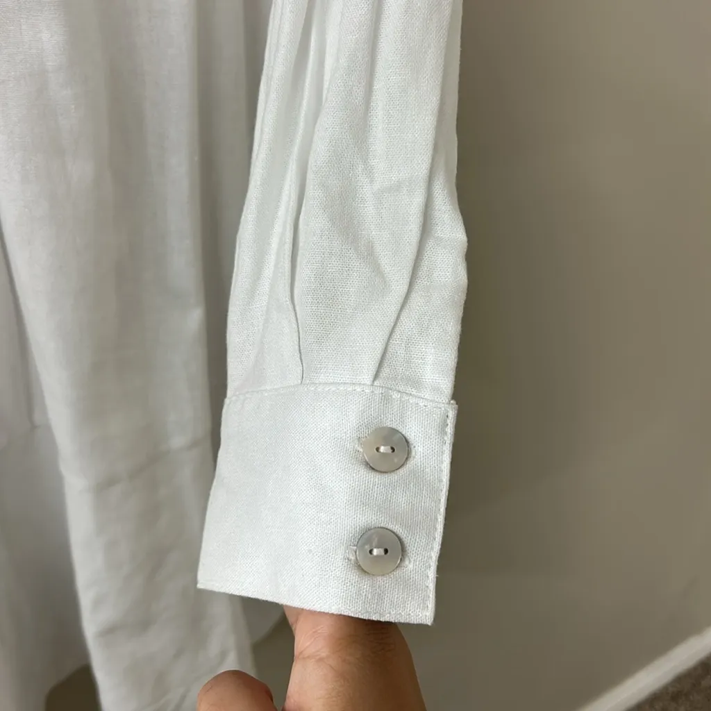 Cynthia Rowley White Linen Blend Button-Up Long Sleeve Dress Sz S - Image 7