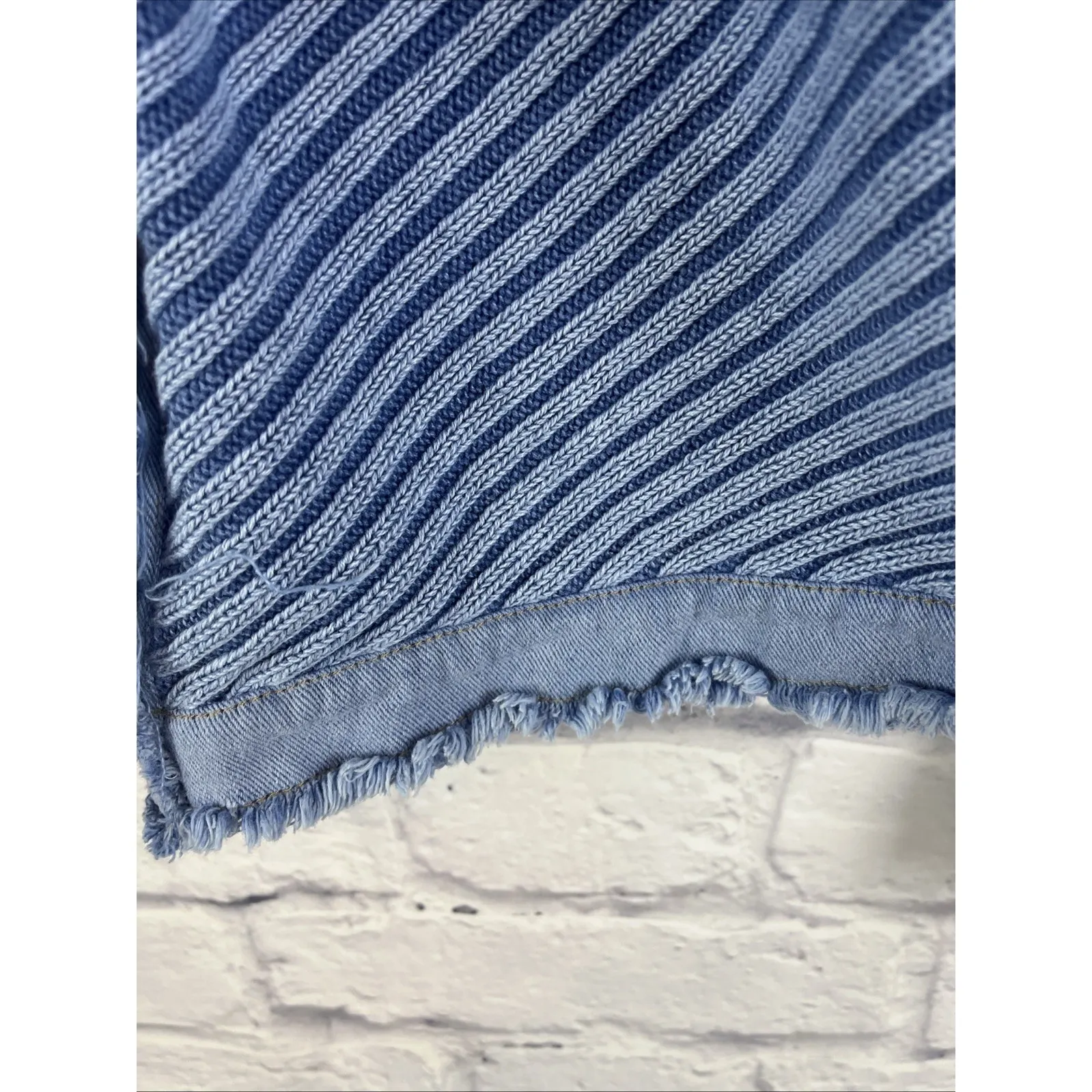 PBJ Blues Artsy Boho Festival Diagonal Stripe Snap Sweater Jacket Size Large Blue - Image 6