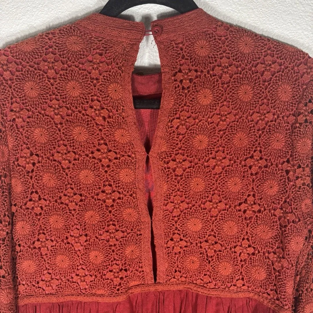 Velzera Terracotta Boho Long Eyelet Sleeve Crochet Lace Dress Casual Size Small - Image 10