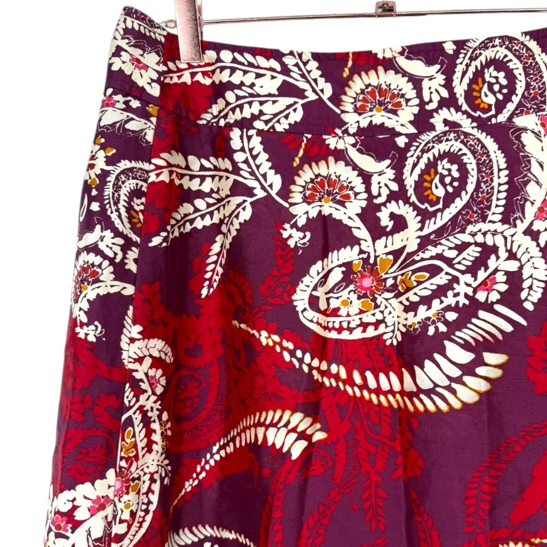 Talbots Women's Paisley Floral Silk A-Line Wrap Skirt Red Burgundy Sz 8 Feminine - Image 6