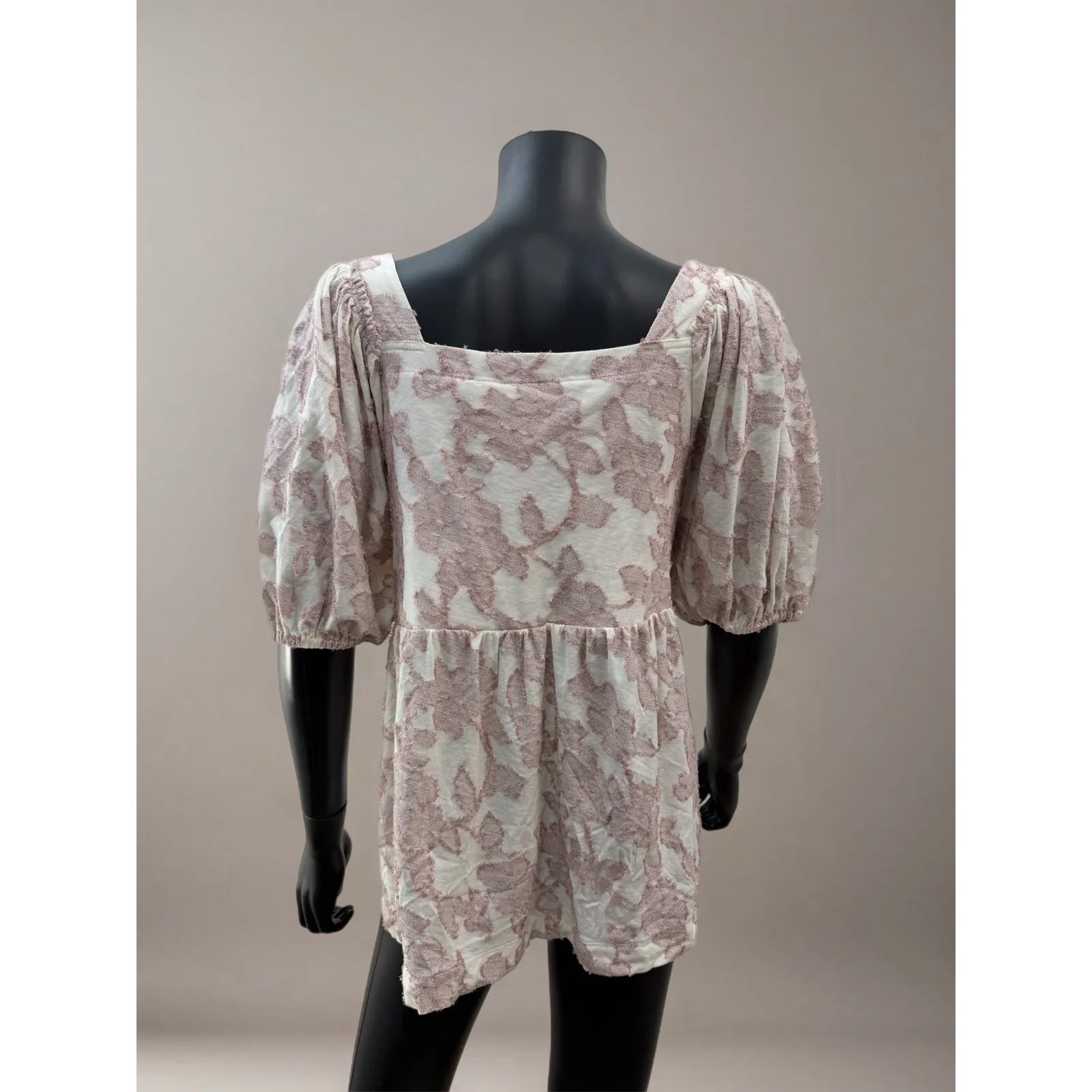 Maeve Anthropologie Floral Textured Babydoll Top Pink Cream Size XL - Image 2