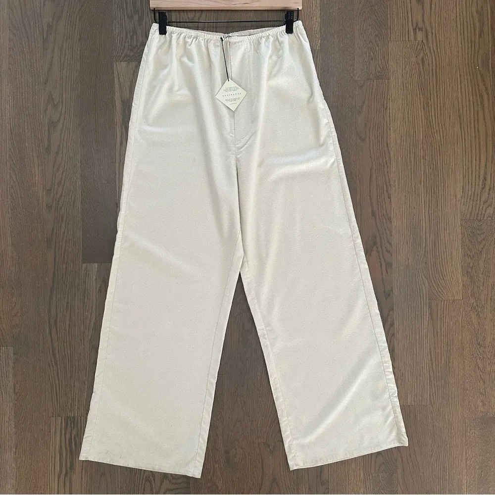 NWT Baserange Stoa Wild Silk Elastic Waist Wide Leg Lounge Pants Natural Cream S White - Image 2