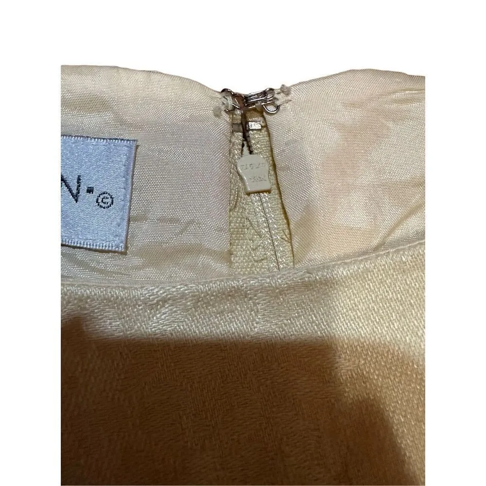 Vintage Maggy London Light Pastel Yellow embroidered linen maxi sheath dress sz - Image 9