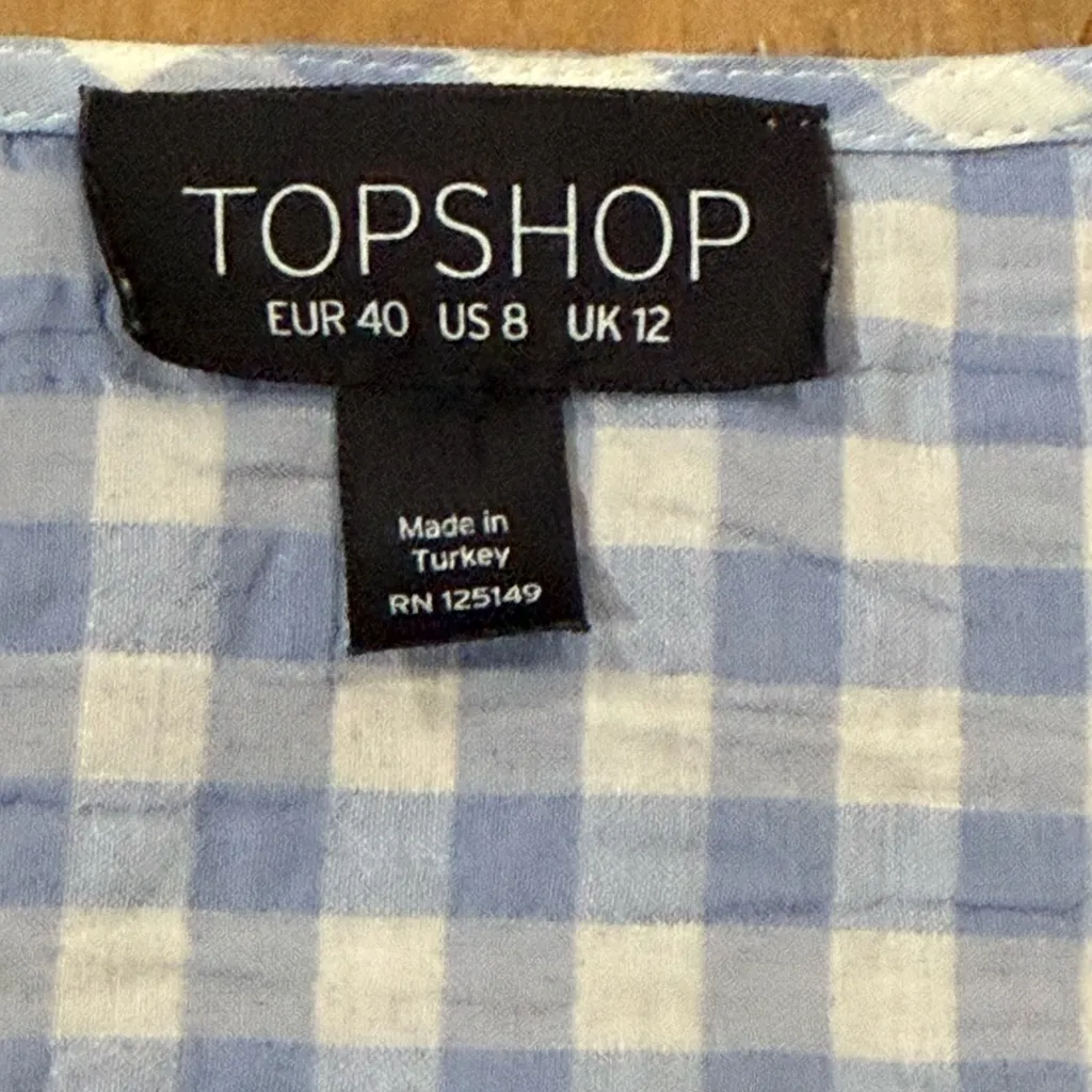 Topshop Blue Gingham Women's Top size 8 - Image 3