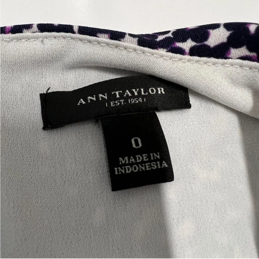 Ann Taylor - Sleeveless Ruched Side Slip Dress in Navy Purple & White Print - Image 3